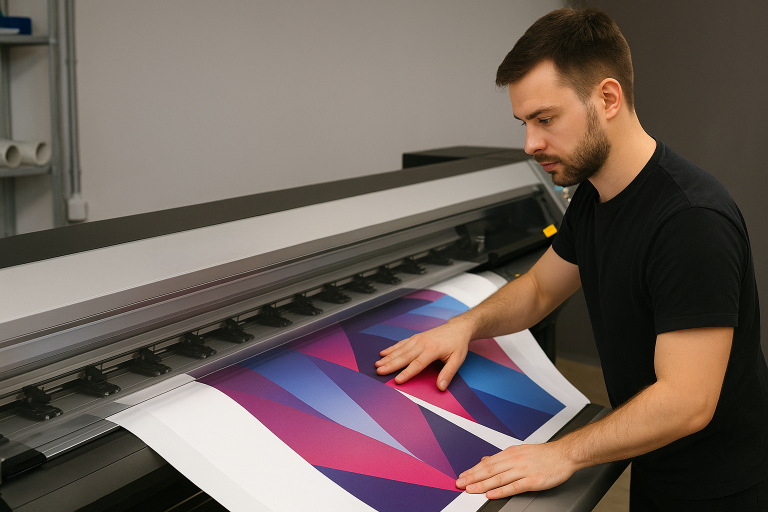 Vyras spausdina reklamą